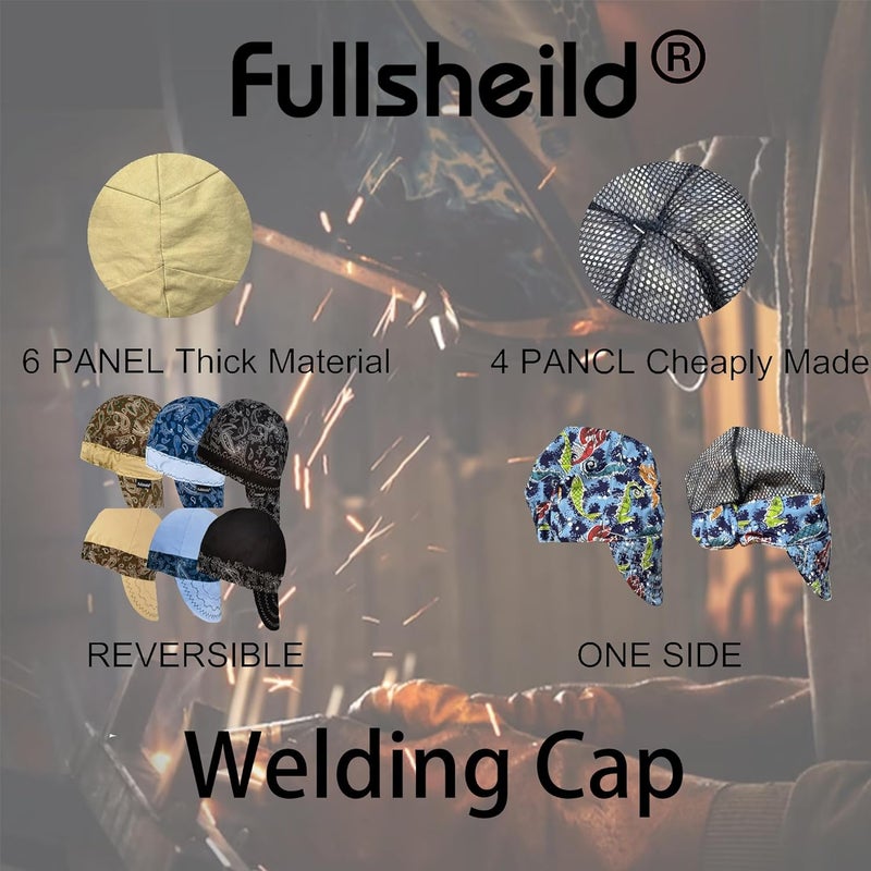Fullsheild Reversible Welding Cap OneSize Flame Resistant Cotton Welder Hat Hood FR High Crown 2 pcs - Image 4